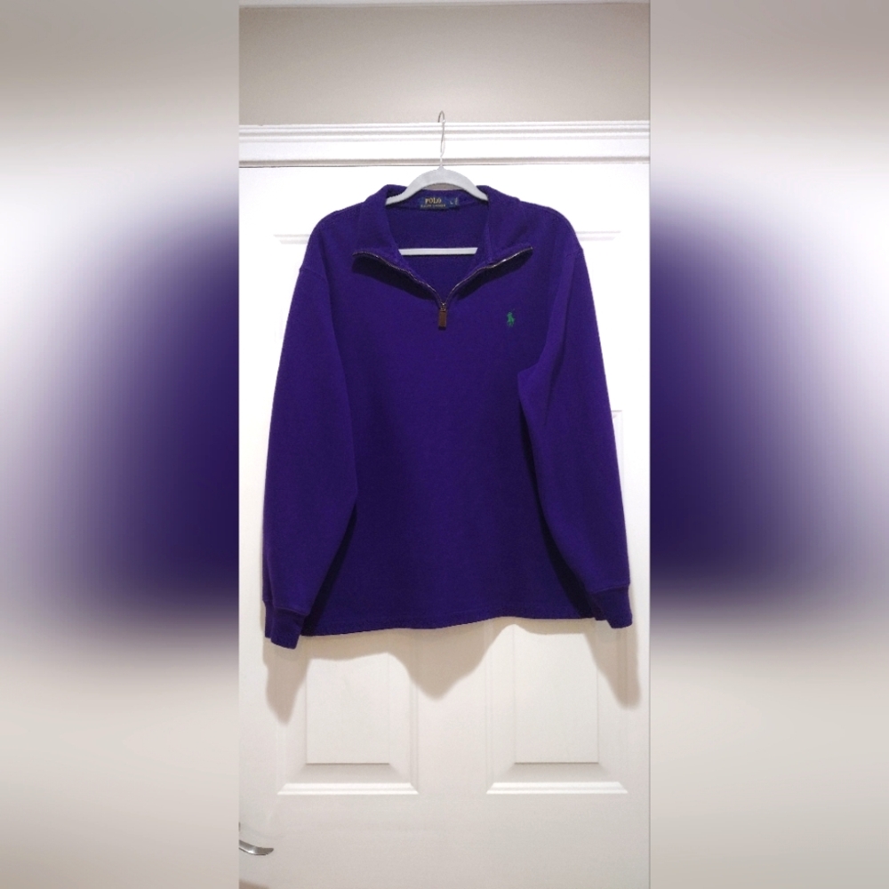 polo ralph lauren 1/4 zip Sweatshirt Purple Shirt Size Large - Picture 3 of 6